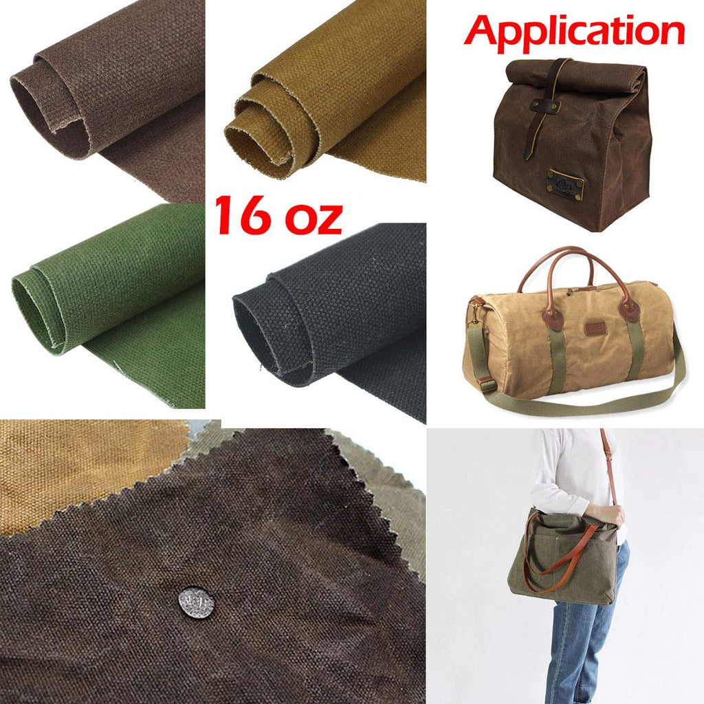 16 OZ Waxed Canvas Duck Fabric by The Yard Craft Upholstery Tan Fabric, 100% Cotton One Yard (Green, 54X58 inch)