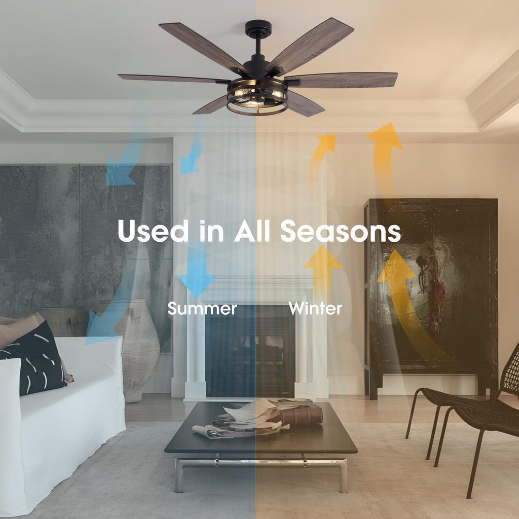 60 Inch Ceiling Fans with Lights and Remote Control, Farmhouse Ceiling Fan Living Room and Patio, Black Caged Ceiling