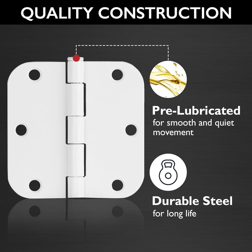 Plain Bearing Door Hinge 9-Pack, 3-1/2 x 3-1/2 in. 5/8 in. Radius, White, Steel, Removable Pin, 189829