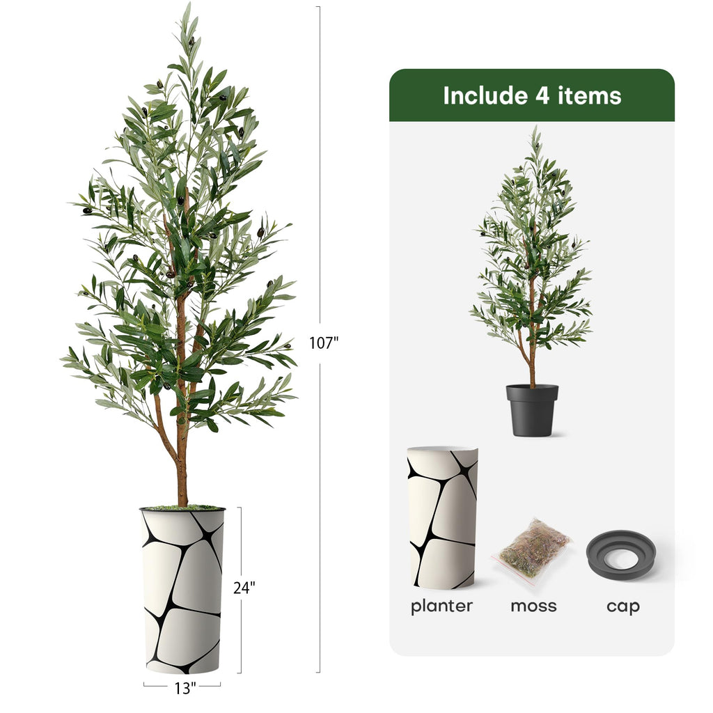 Artificial Tree in Geometric Pattern Planter, Fake Olive Silk Tree for Indoor and Outdoor Home Decoration - 68"
