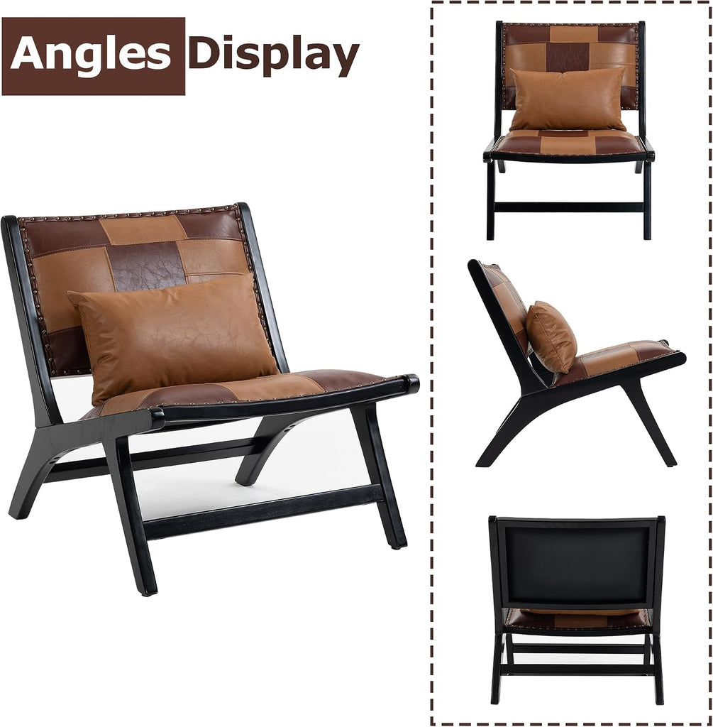 Accent Chair, Modern Comfy Genuine Leather Armless Accent Chairs