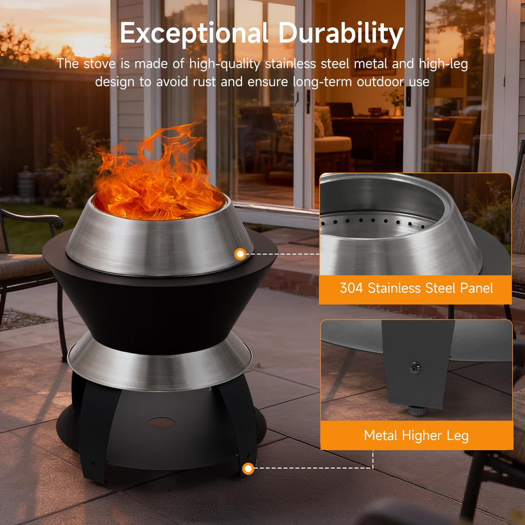20 Inch Smokeless Firepit, 2 in 1 Stainless Steel Potable Fire Pits