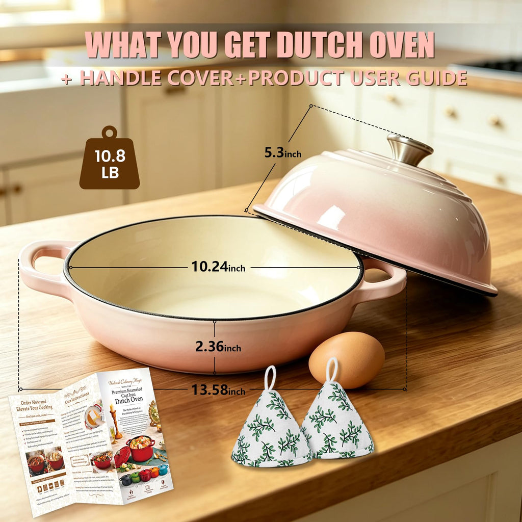 Cast Iron Bread Dutch Oven 6QT Cream Enameled with Lid