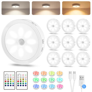 Rechargeable Puck Light with Remote Motion Sensor Light indoor White