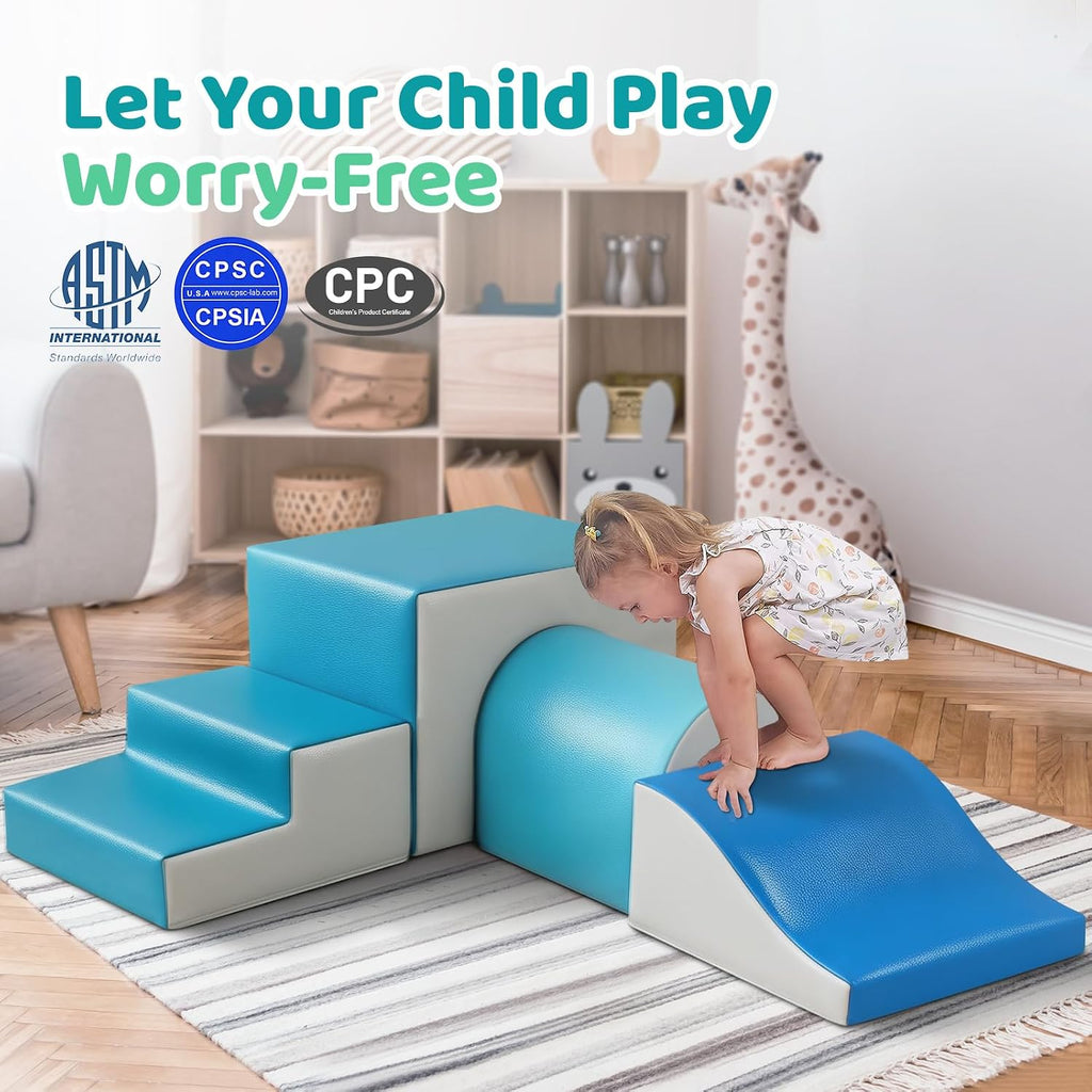 Foam Climbing Blocks for Toddlers: with a Tunnel - 4 PCS Foam Blocks - Kids Indoor Climbers Play Structures Play Gym