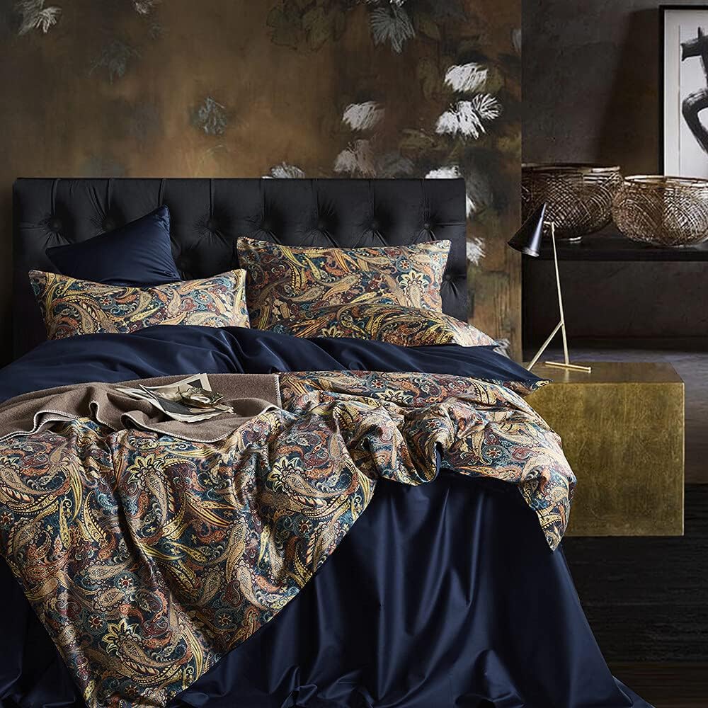Duvet Cover Queen Set Boho Floral Pattern Duvet Cover Queen for Queen Bed Vintage Soft Bedding Leaf Print Paisley