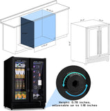 French Door Beverage Refrigerator, 24 Inch Dual Zone Built-in Fridge with Glass 