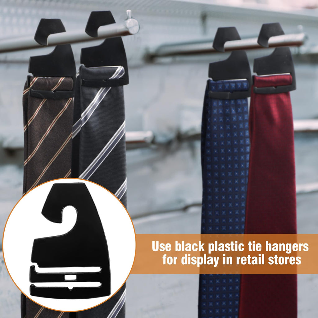 100 Pcs Tie Hangers, Plastic Neck Tie Holders for Display, Black Necktie Hook Hangers for Men Retail Closet, 2.8 x 2