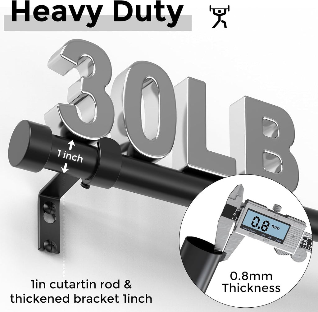Curtain Rods for Windows 48 to 84 Inch(4-7 Feet),Black 1'' Diameter Drapery Rods with End Cap Style Design,Modern