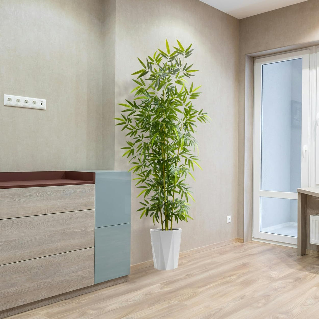 Artificial Bamboo Tree 8ft Green Fake Plant with White Planter