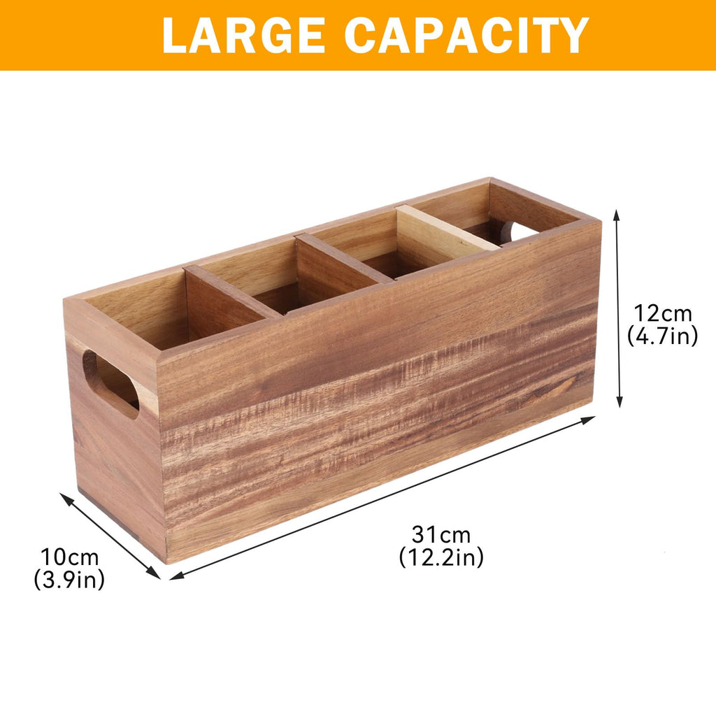 Silverware Holder,Acacia Wood Utensil Holder for Countertop,4 Compartment Silverware Caddy Organizer,Large Silverware