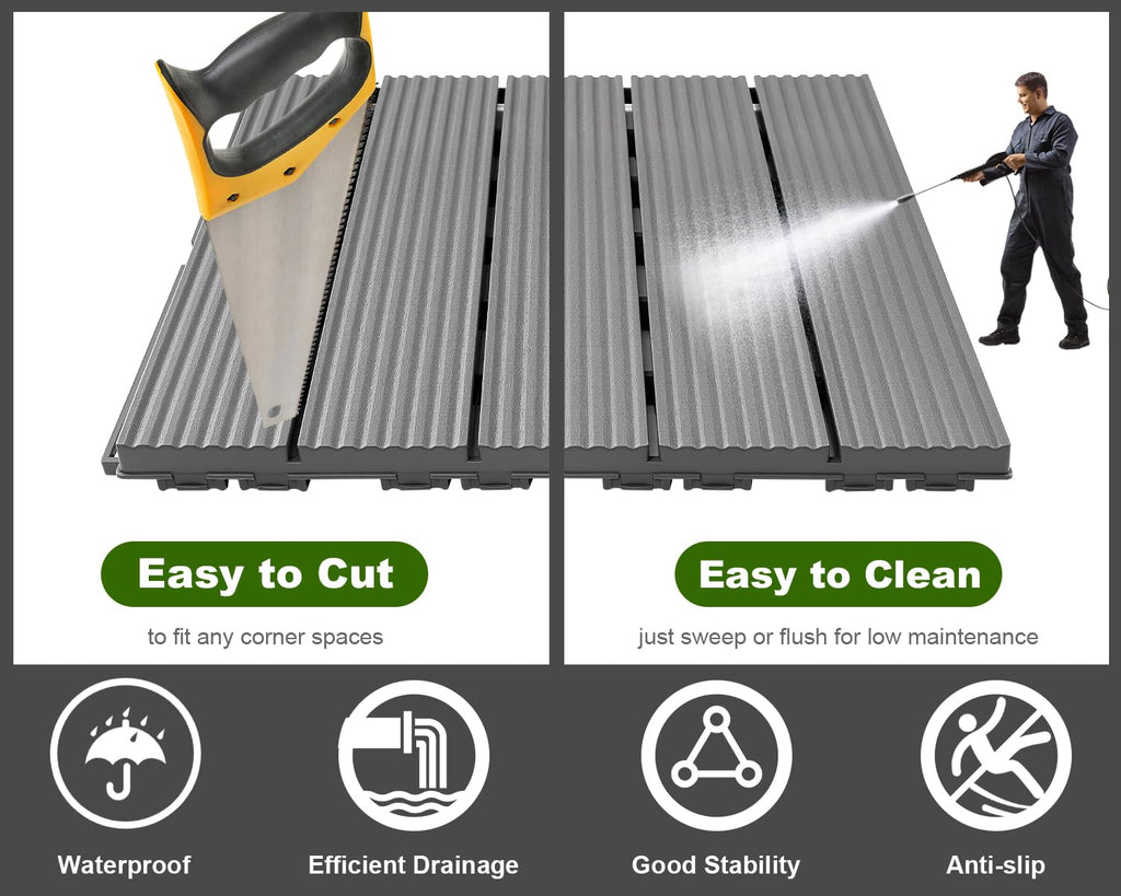 54 PCS Plastic Interlocking Patio Deck Tiles Outdoor All Weather