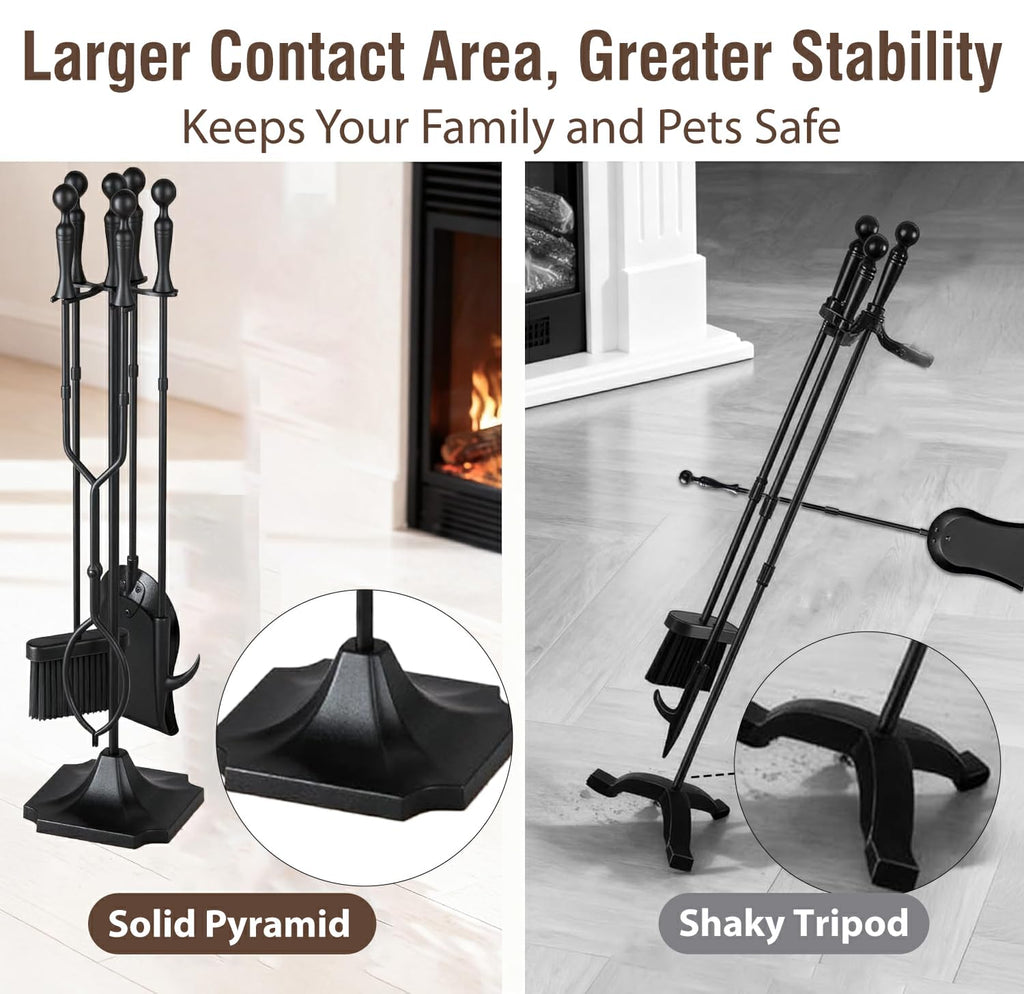 5 Pcs Fireplace Tools Set 31 Inch 12 lb Heavy Duty Solid Wrought Iron Indoor Fire Place Kit Wood Stove Accessories