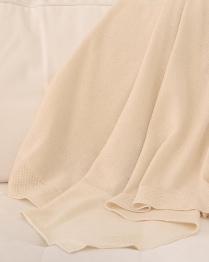 Baby 100% Cashmere Hayden Honeycomb Edge Knit Baby Blanket (Snow) - Fluffy