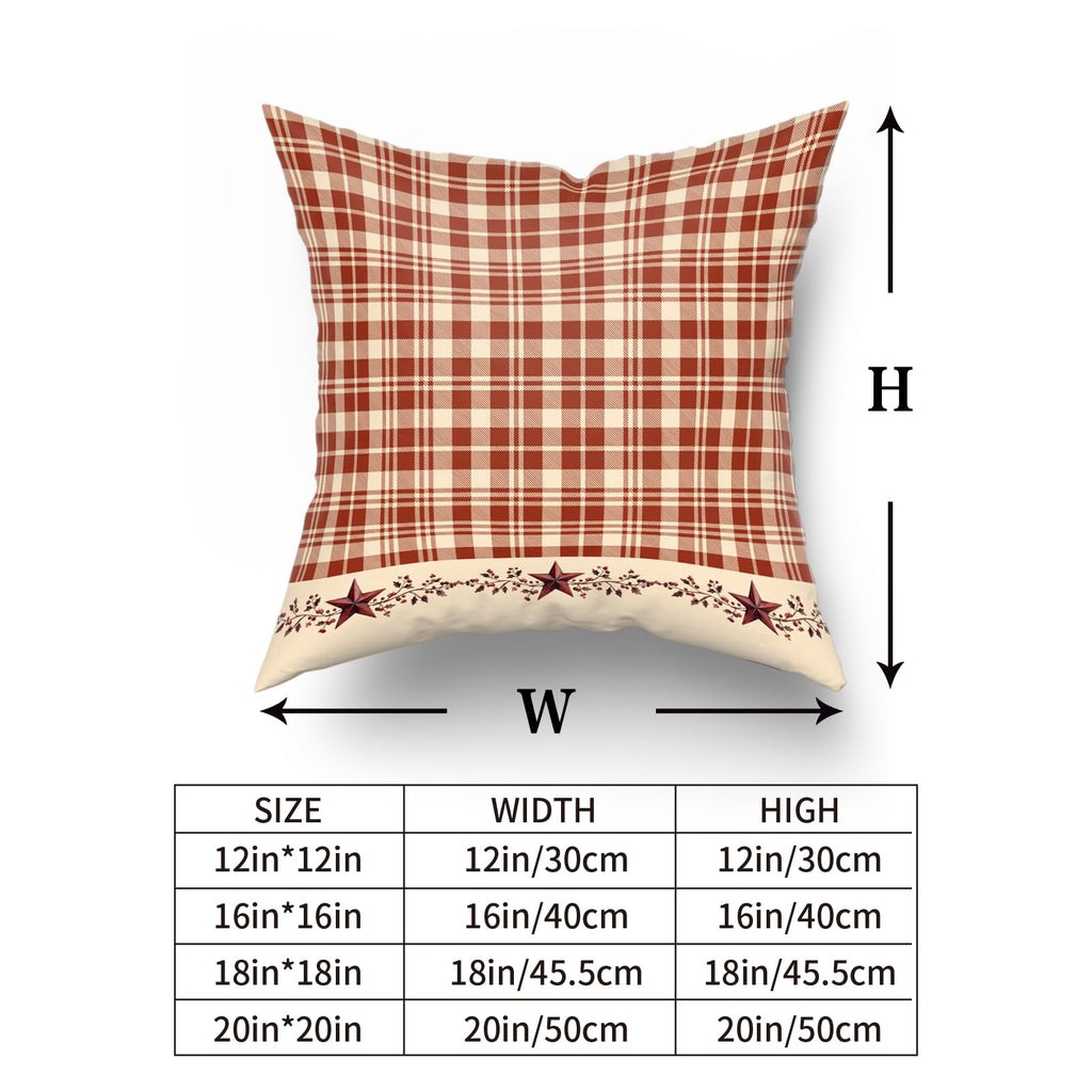 Red Plaid and Stars Throw Pillow Covers 20x20 Inch Set of 2