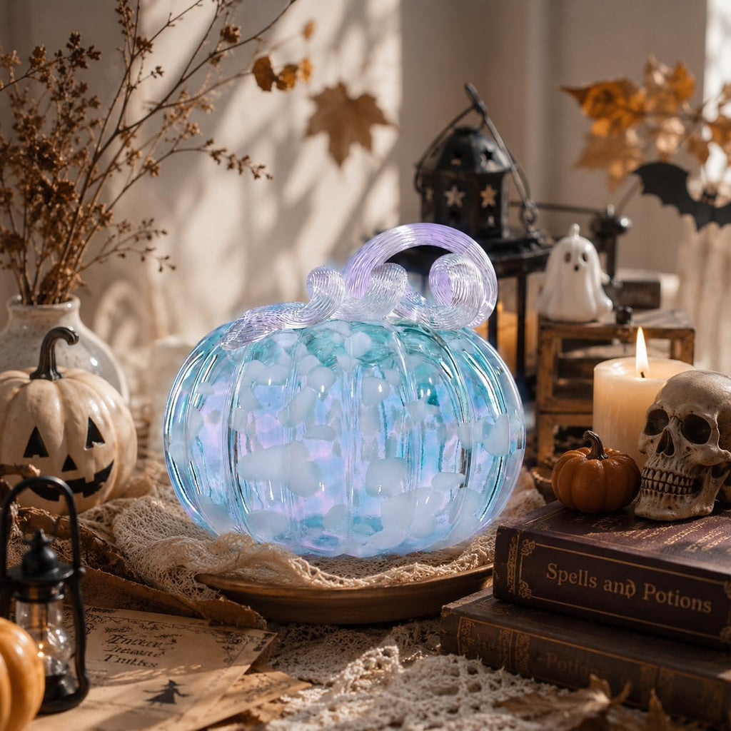 Blown Glass Pumpkin Decor, Fall Halloween Table Centerpiece, Medium