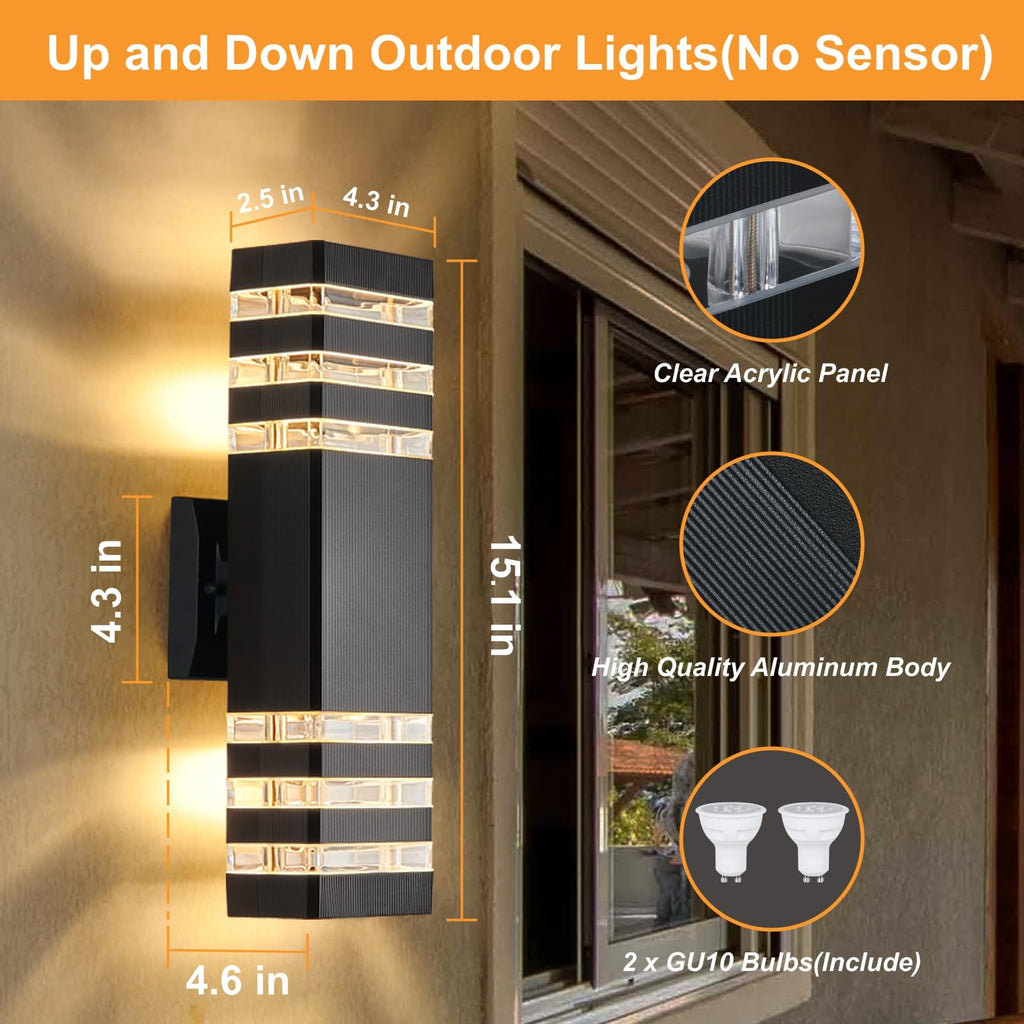 2 Pack Outdoor Wall Lights, Modern Outdoor Light Fixture Wall Mount Outside Lights, Waterproof Aluminum Up and Down