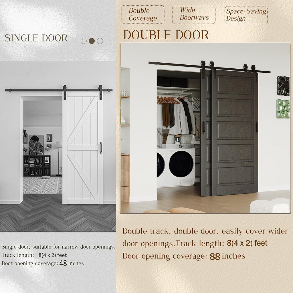 Bypass Barn Doors, 96" x 84" Sliding Barn Door with 8(4 x 2) FT Sliding Bypass Barn Doors Hardware Kit, Single-Track