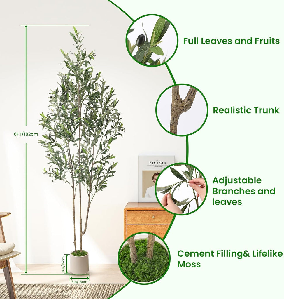 6ft Artificial Olive Tree with Green Moss