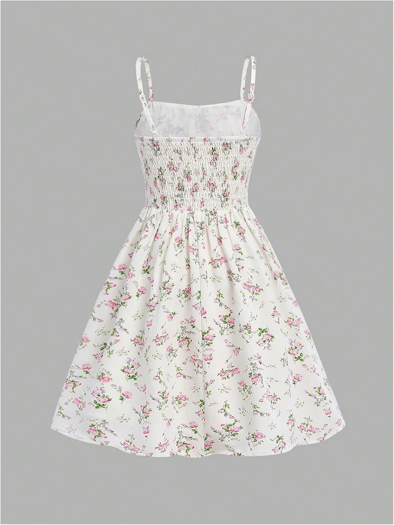 Girl's Floral Cute Summer Dress Ruched Flowy A Line Cami Dress