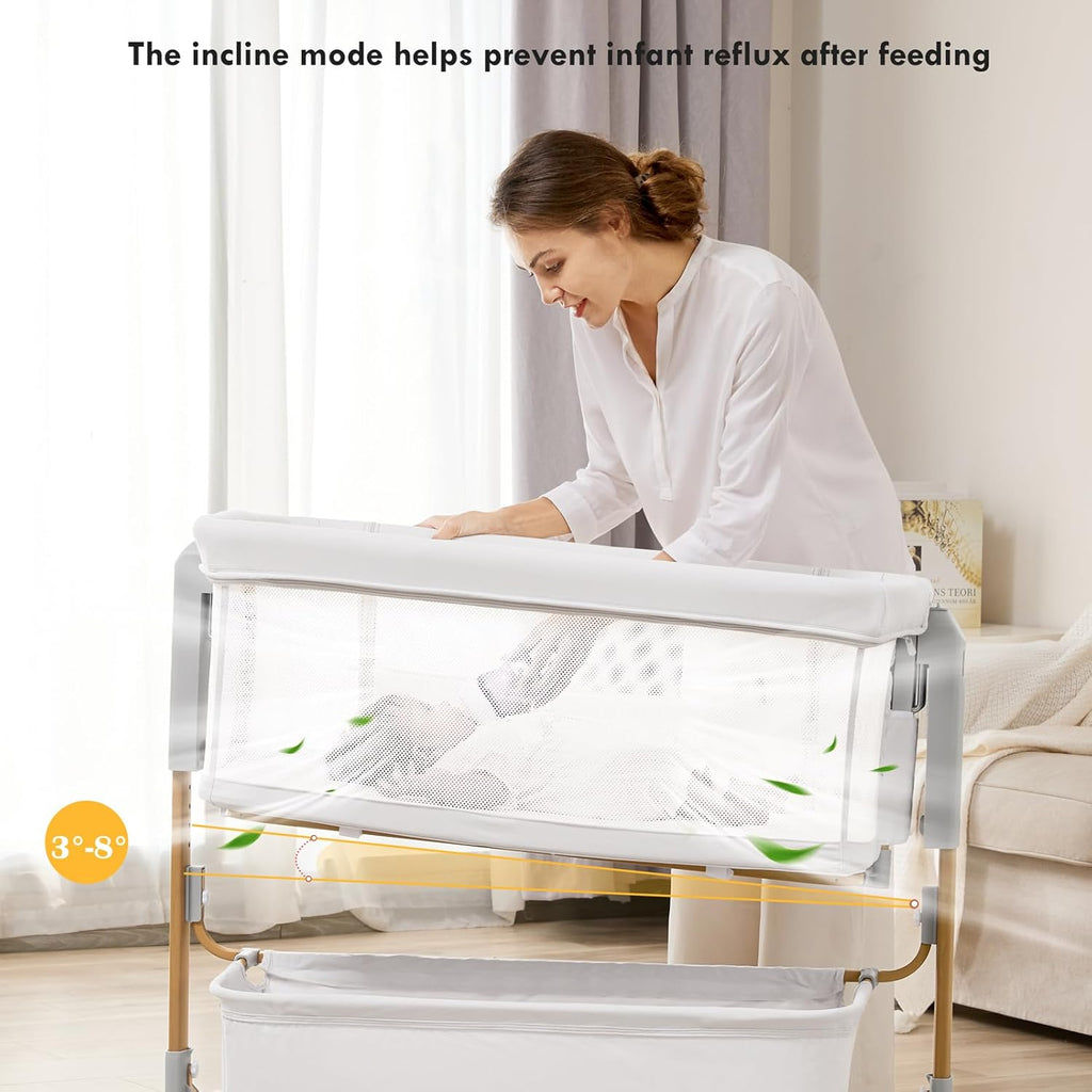 Bassinet Bedside Sleeper, 3-in-1 Rocking Bassinet for Baby with 6-Level Height Adjustable, 4 Wheels & Breathable Mesh