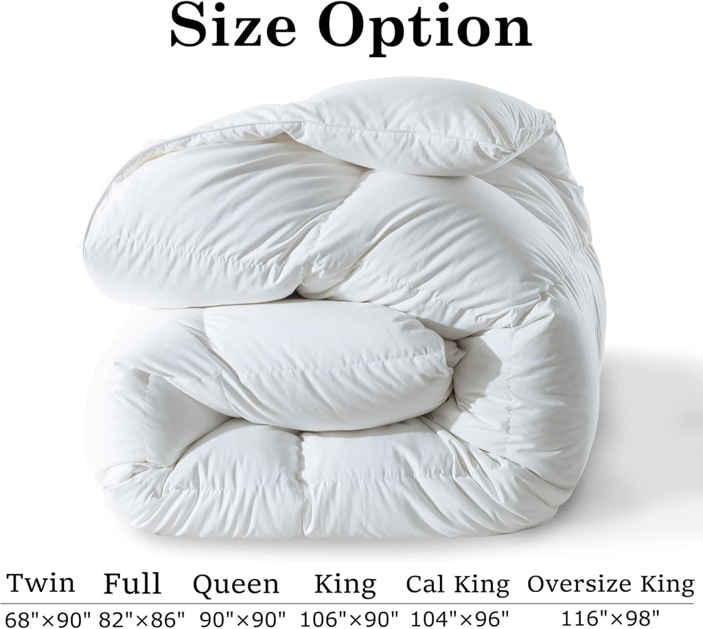 Feather Comforter Oversized King, Filled with Feather and Downfiber, White Duvet Insert