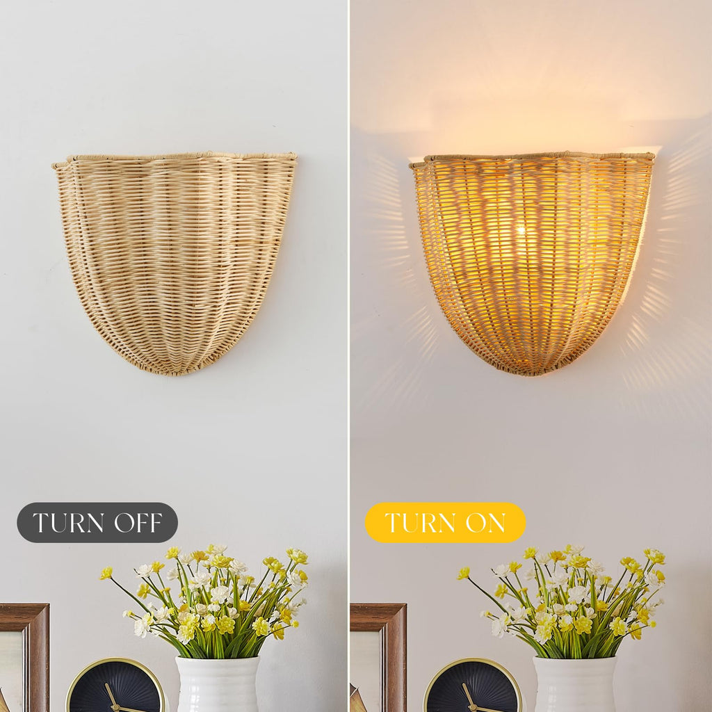 Modern Rattan Wall Light Fixtures Set of 2, Farmhouse Sconces Wall Lighting, Rustic Wall Sconce Kitchen Living Room