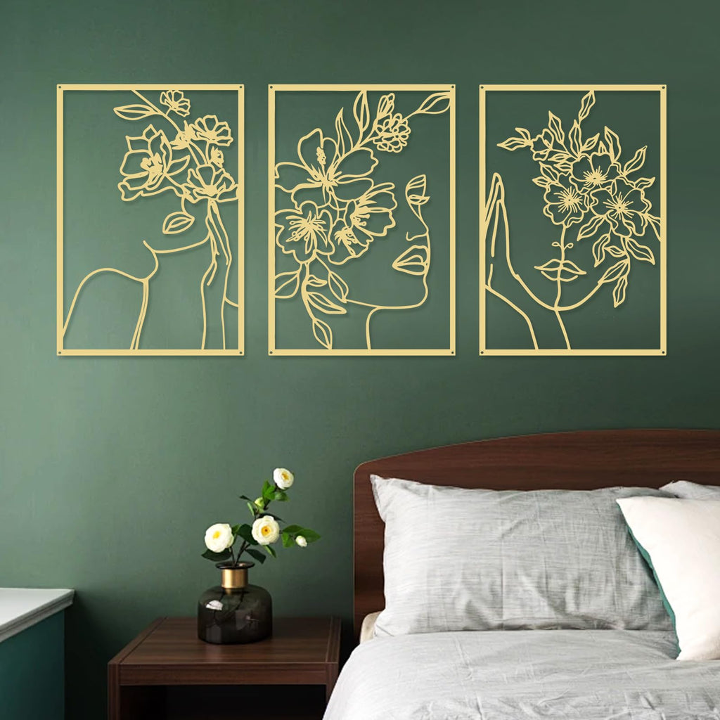 3 Pieces Gold Metal Wall Decor Minimalist Abstract Metal Wall Art