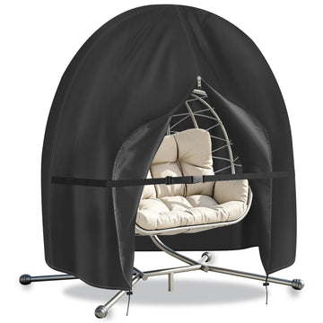 Waterproof Patio Double Egg Chair Cover 90"x78" - Heavy-Duty Black Outdoor Swing Chair Cover with Full Zipper
