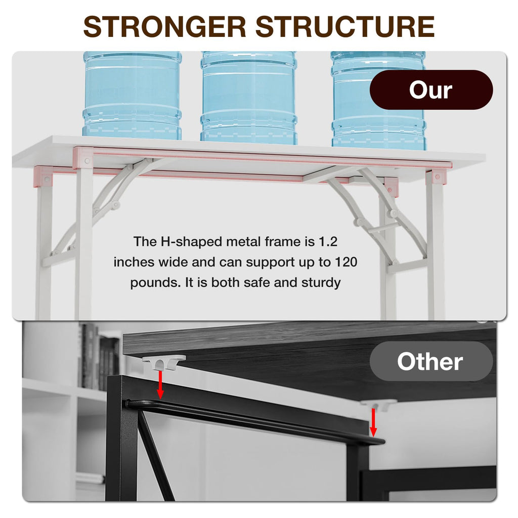 Long Computer Desk Folding Table - 55.1" Foldable Office Desk, No Assembly, Perfect Writing Table, Portable Large