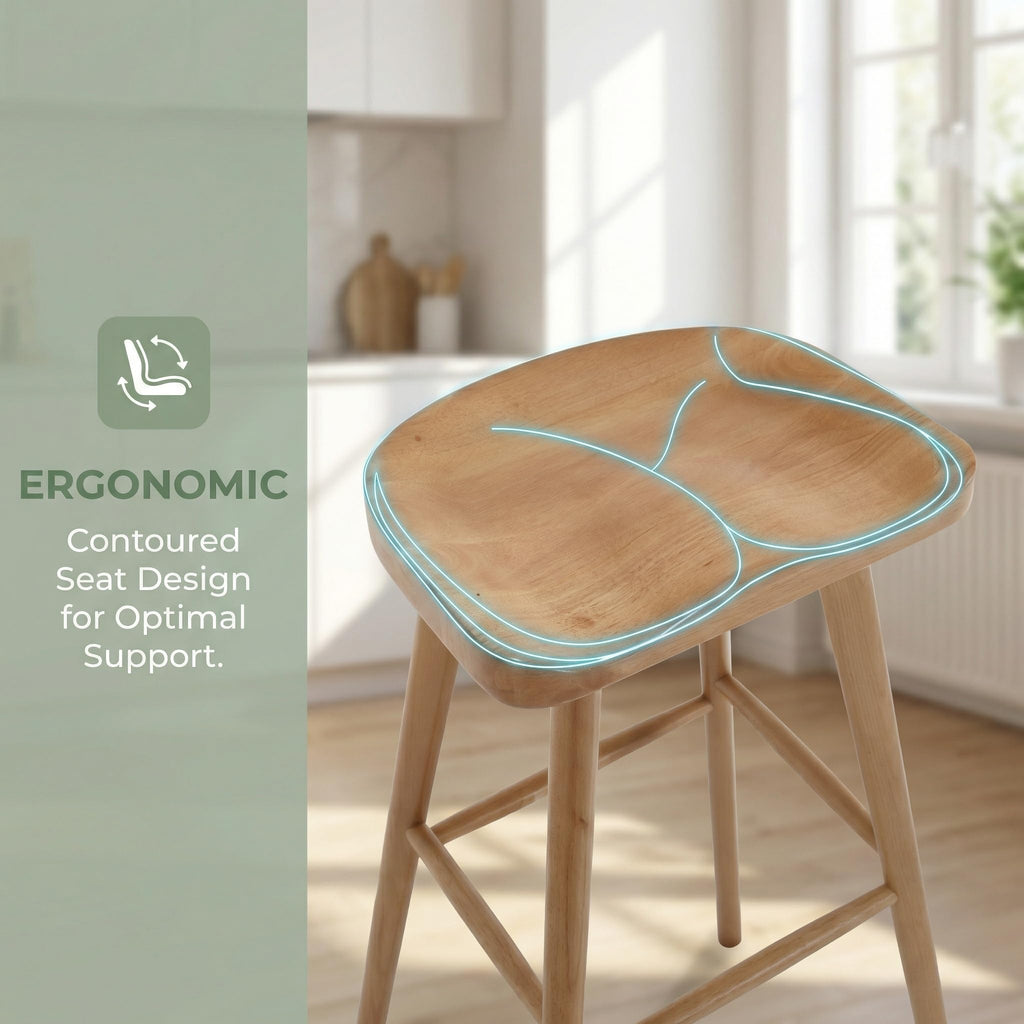 Backless Counter Height Bar Stools Set of 6, 24'' Modern Counter Stool Rustic Farmhouse Wooden Saddle Stools