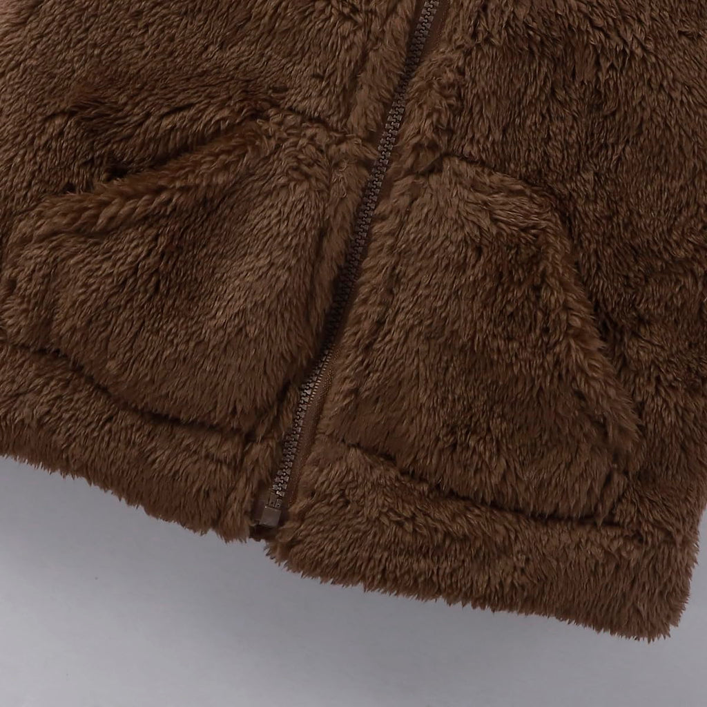 Girls Vest Toddler Boys Polar Fleece Vest Winter Zipper Sleeveless Vest Full-Zip Fall Winter Clothes Coat Brown 110