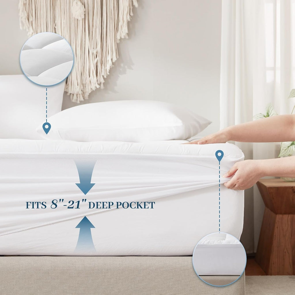 Cotton Top Mattress Topper Full Size, with Memory Foam Layer | Pillow Top Mattress Pad for Back Pain Relief, Mattress