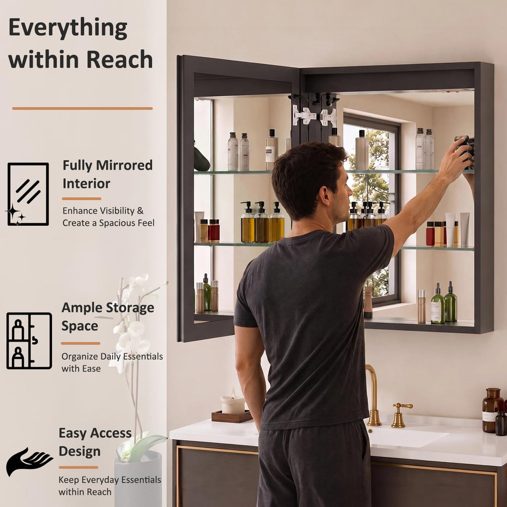 24 x 30 Inch LED Medicine Cabinet Mirror with Lights | Recessed or Wall Mount, ETL Listed, 3-Color Temp Lighting