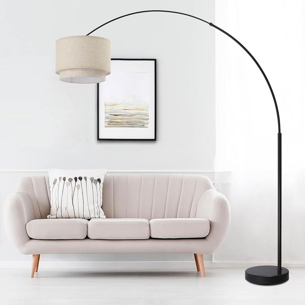 Modern Arcing Floor Lamp - Tall Stand Up Arching Drum Shade - Large Contemporary Floor Lamps and Bed