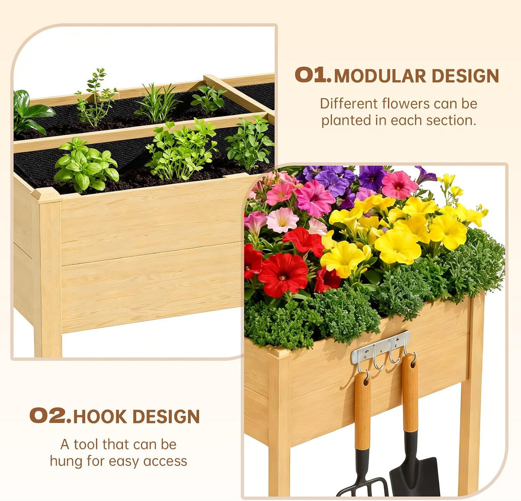 Raised Garden Bed Outdoor, 48 x 24 x 30 Inch Elevated Wooden Garden Bed with Legs and Liner, Raised Beds for