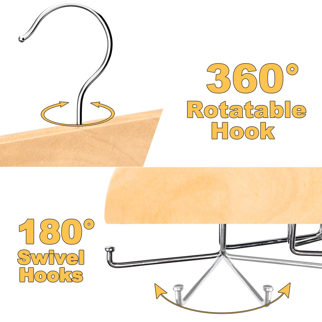 Tank Top Hanger with Premium Wood, 24 Large Capacity, Space Saving, 360 Degree Rotating, Foldable Metal Hooks, Tank
