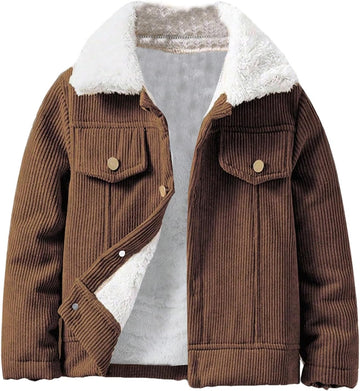 Boy's Button Up Corduroy Fleece Jacket Collared Outerwear Fall Winter Clothes