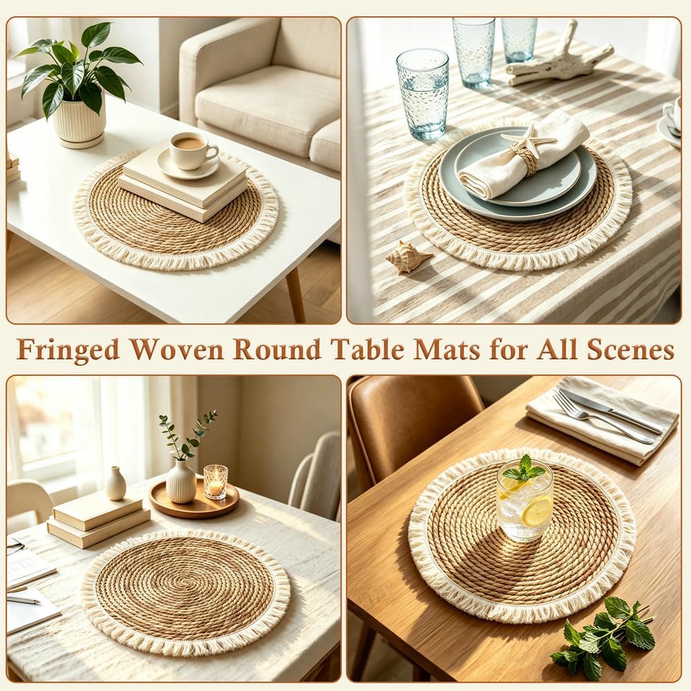 Inch Tassel Round Bulrush Placemats Bulk Set - Set of 30