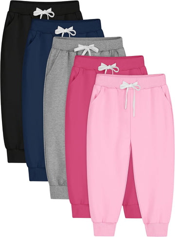 5 Pack Toddler Girls Sweatpants Cotton Casual Pull-On Jogger Pants
