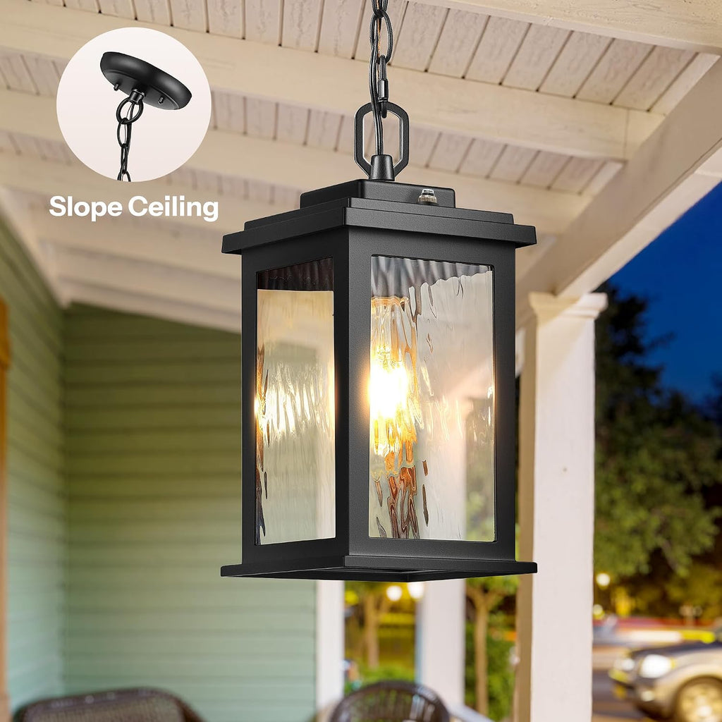 Dusk to Dawn Outdoor Pendant Lights for Porch with Water Glass