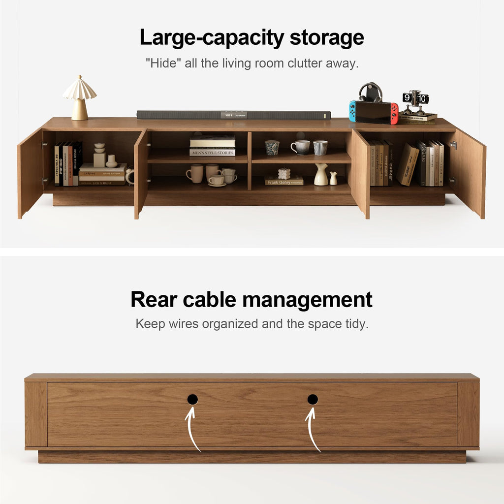 86.61" Fluted TV Stand, Mid-Century Modern Wooden Media Console