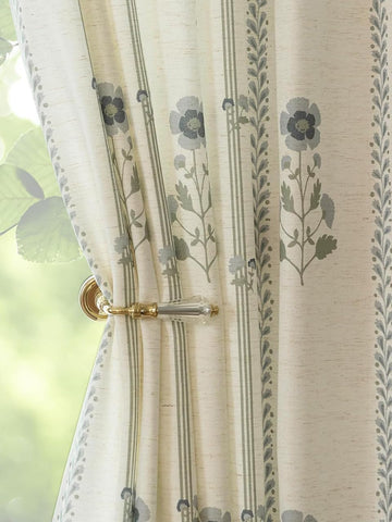 Pinch Pleated Curtains for Living Room Bedroom Dining Room - 84 Inches Light Filtering Floral Curtains Luxury Linen