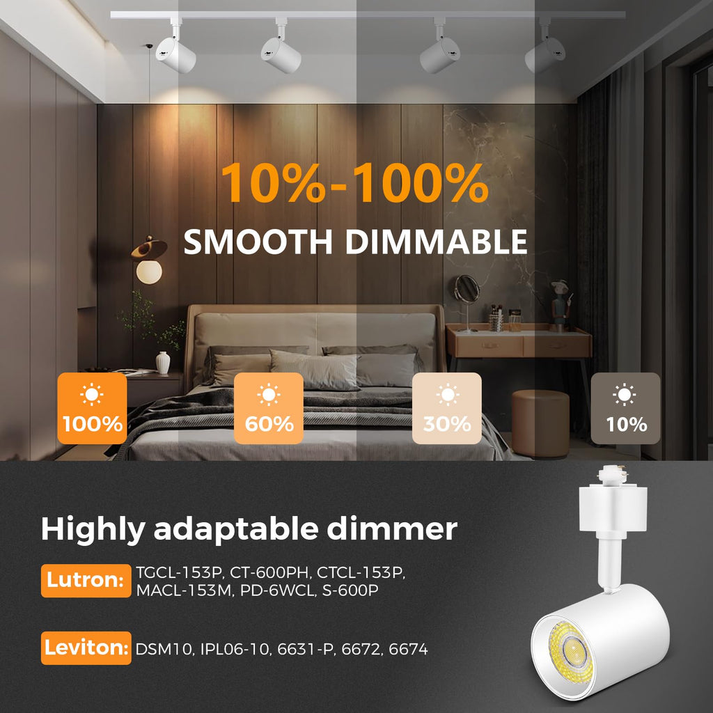 LED Track Lighting Heads H Type Track Light Heads Dimmable, 2000K 3000K 4000K 5000K 6000K Adjustable, Flicker