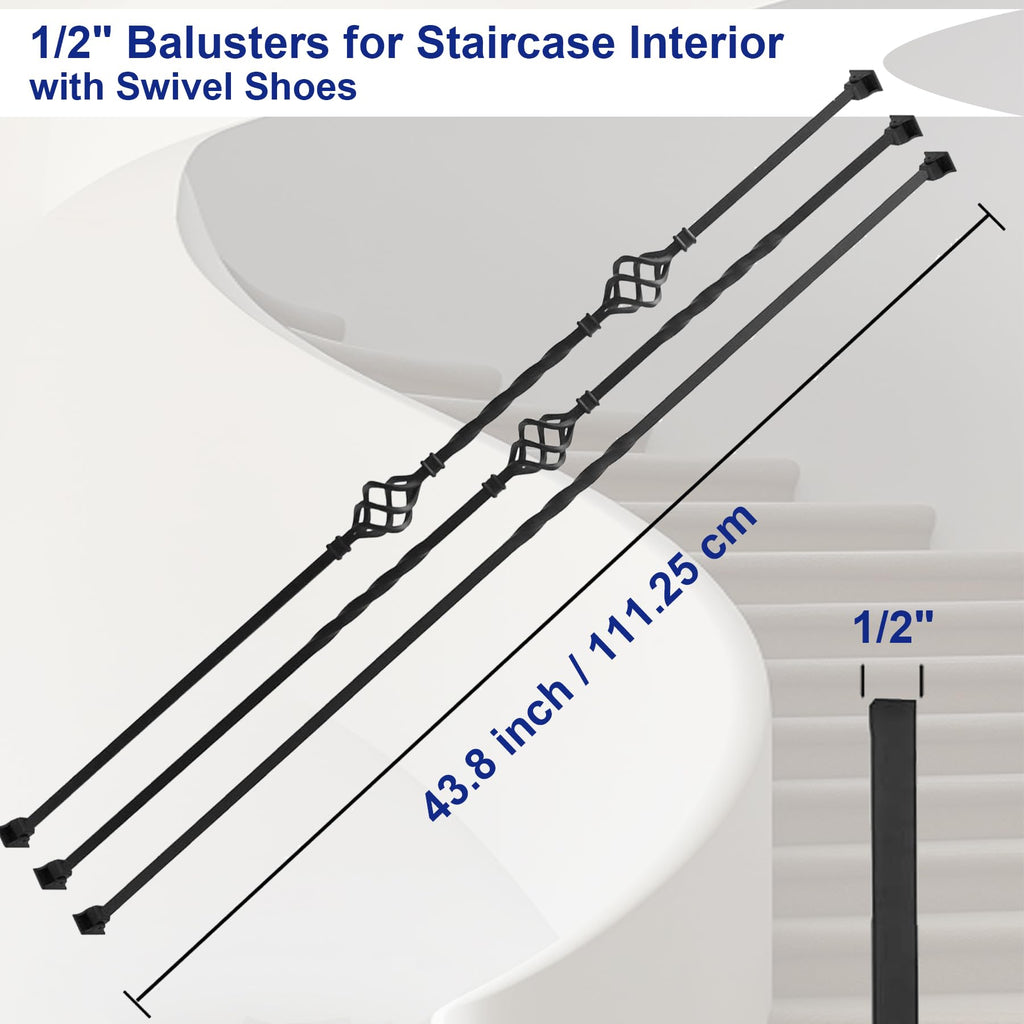 9-Pack Iron Balusters 44" x 1/2" Square Hollow Stair Spindles