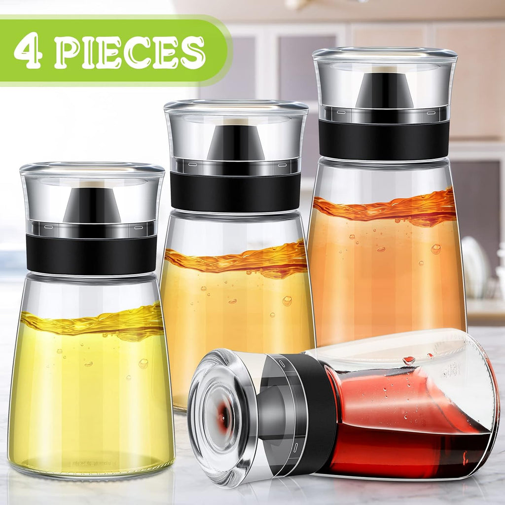 5.4 oz Oil and Vinegar Dispenser Set with No Drip Tops, Glass Cruet Bottles Clear Olive Oil Bottles Soy - Set of 4