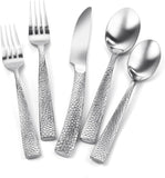 Matte Silver Hammered Flatware Set Stainless Steel Silverware Set 20 Pieces Cutlery Set Service for 4