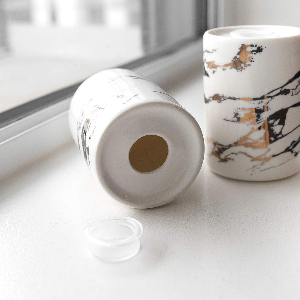 Gold Ceramic Salt and Pepper Shakers with Lids - Modern Salt and Pepper Shaker Set - Set of 2