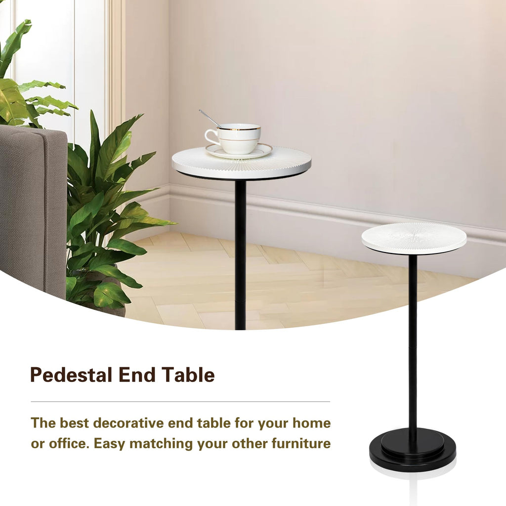 Drink Table Set of 2, Weighted Base Pedestal Table, Martini Table, Small Side Table with Wooden Carved Table Top