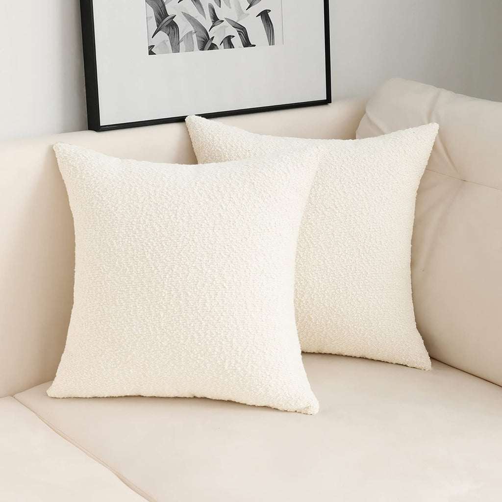 Ivory Decorative Square Thick Throw Pillow Covers Fine Textured Boucle Couch Cushion Cases Livingroom Sofa Decor, Set